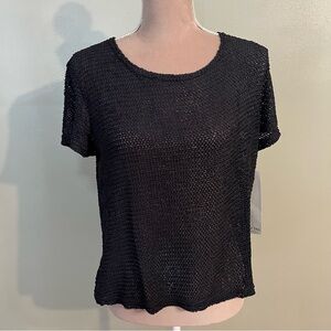 Steven Paul Made In USA Black Knit Crochet Top Short Sleeves Size L NWT